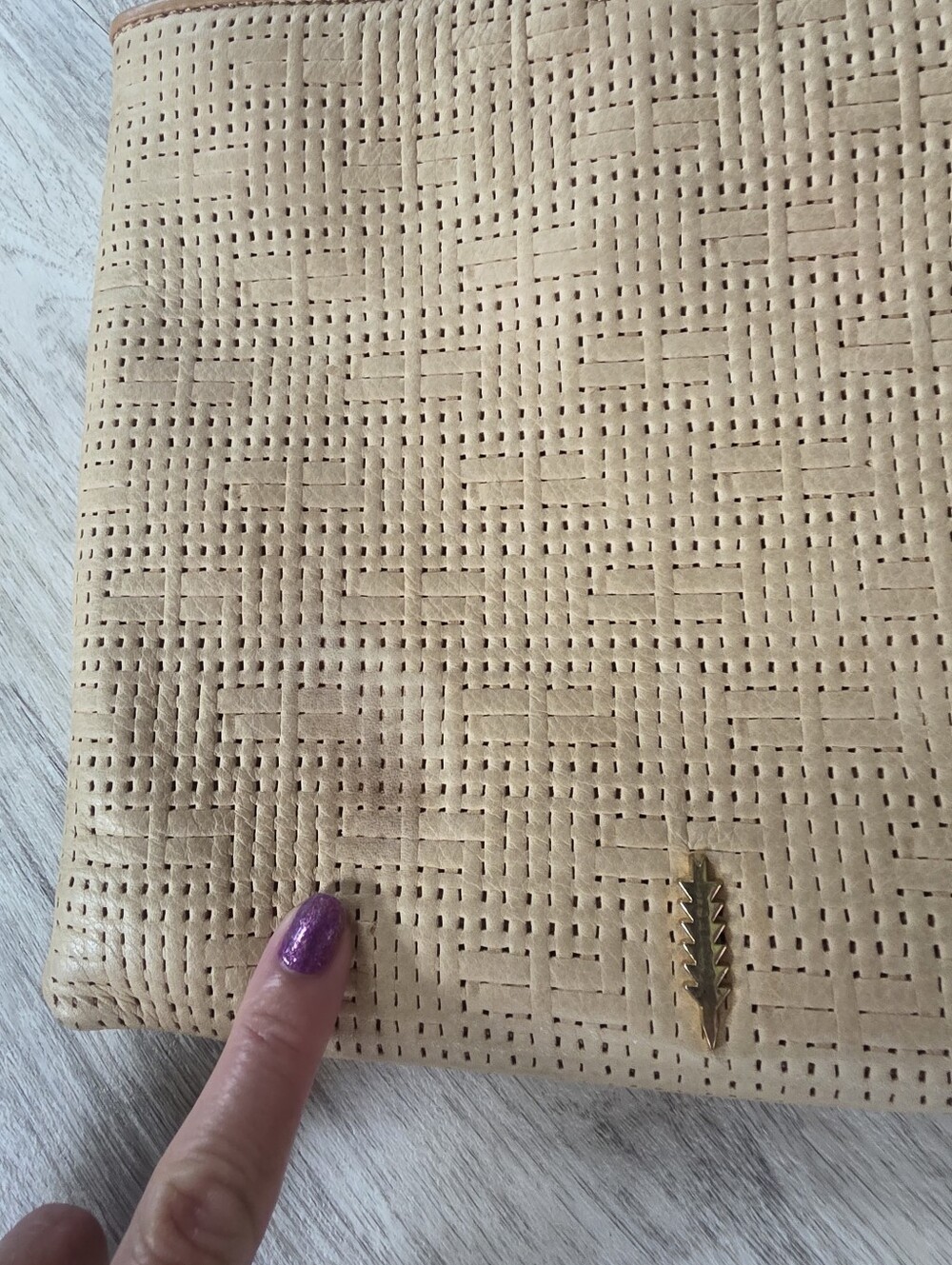 Leather Tan Woven look Bag/Purse Thacker - Picture 2 of 5